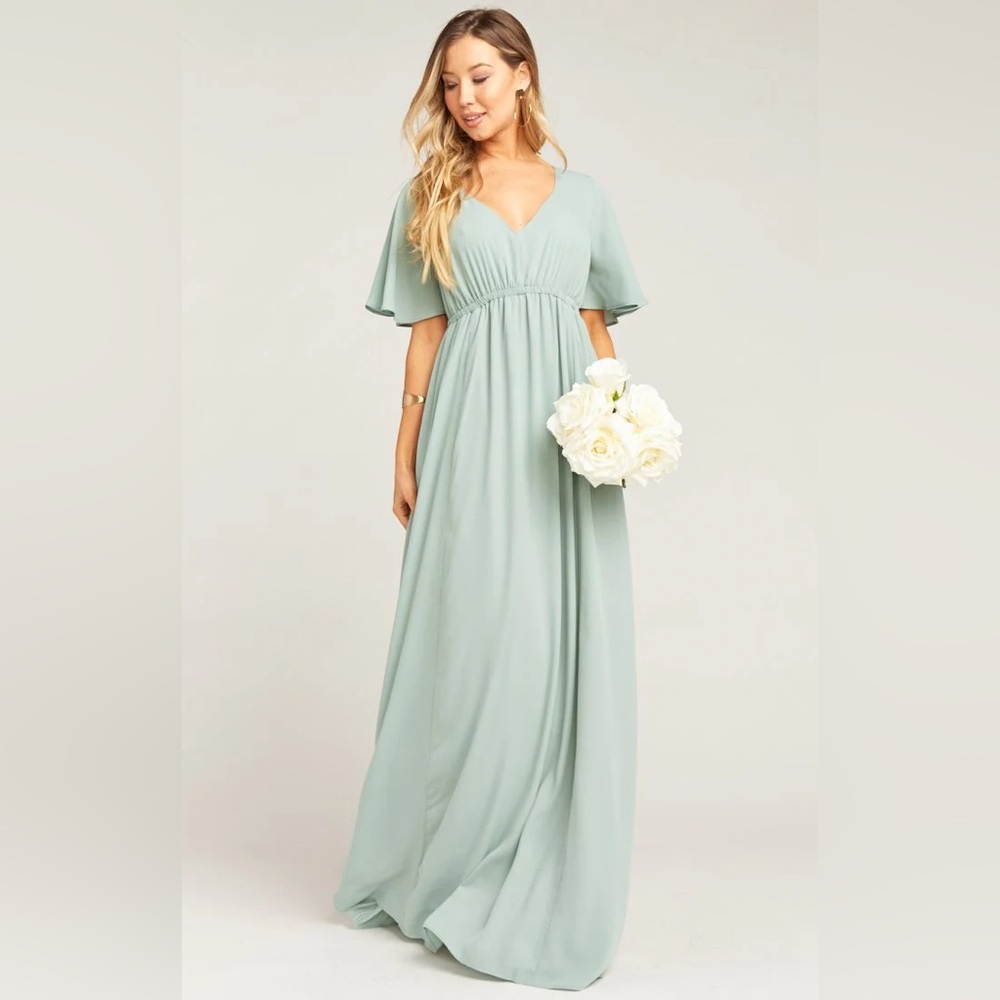 Show Me Your Mumu Emily Blue Chiffon Bridesmaid Formal Maxi Dress Wedding 1X‎
